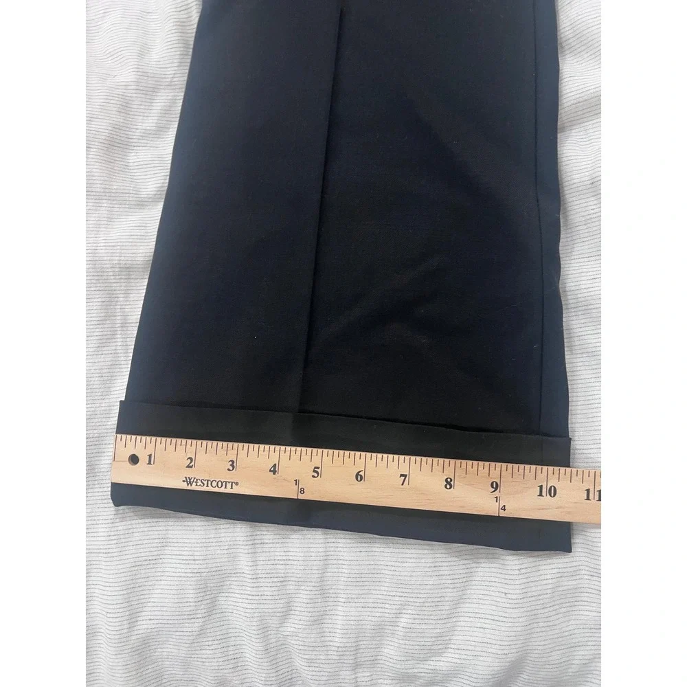 Tory Burch Black Wool Blend Cuffed Trousers Silver Logo Ring Detail Size 6